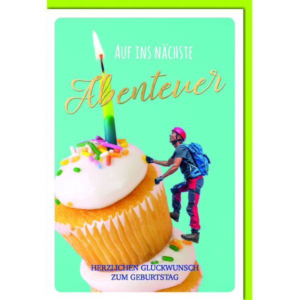 Geburtstag Glückwunschkarte mit Umschlag Cupcake, Bergsteiger
