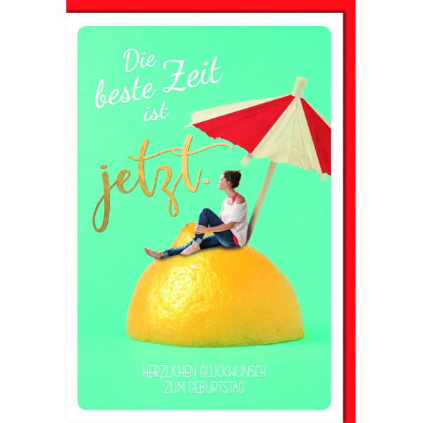 Geburtstag Glückwunschkarte mit Umschlag Zitrone mit Cocktailschirmchen