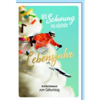 Geburtstag Glückwunschkarte mit Umschlag Skifahrer,...