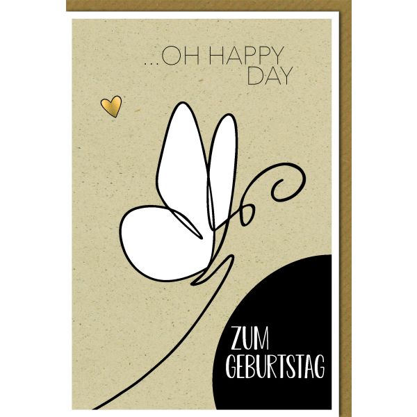 Geburtstag Glückwunschkarte mit Umschlag gezeichneter Schmetterling Oh happy day