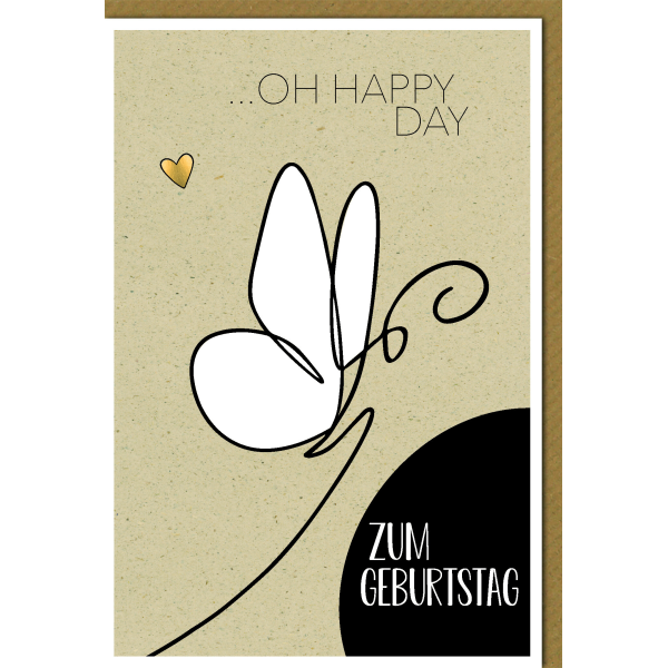 Geburtstag Glückwunschkarte mit Umschlag gezeichneter Schmetterling Oh happy day