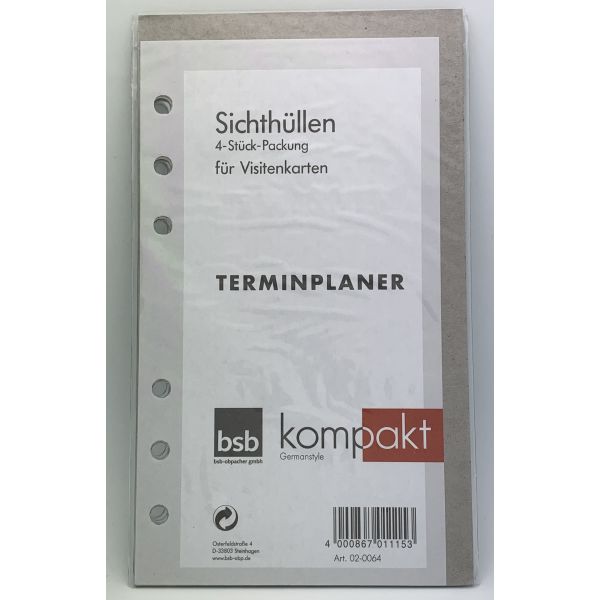 Terminplaner Einlagen Sichthüllen f. Visitenkarten A6 - KOMPAKT-Format