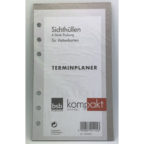 Terminplaner Einlagen Sichthüllen f. Visitenkarten A6 - KOMPAKT-Format