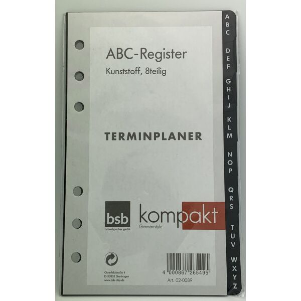 Kalender ABC-Register schwarz für Terminplaner Kompakt A6 Kunststoff 8teilig