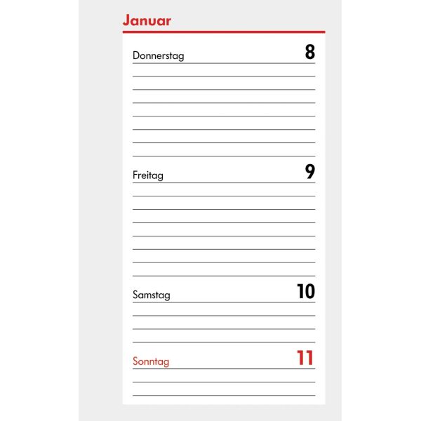 Kalender 2027 Ersatzeinlagen Mini A8 Kalendarium (1 Woche = 2 Seiten)