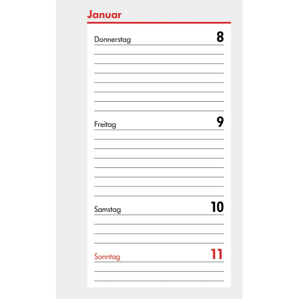 Kalender 2027 Ersatzeinlagen Mini A8 Kalendarium (1 Woche = 2 Seiten)