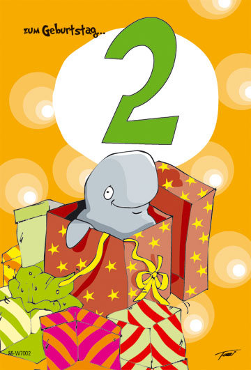 2. Geburtstag - Zahlen-Geburtstag - Kindergeburtstags-Zahlen - Doppelkarte - Humor - Kwal der Wal - Glückwunschkarte im Format 11,5 x 17 cm mit Briefumschlag - UVP: € 2,25