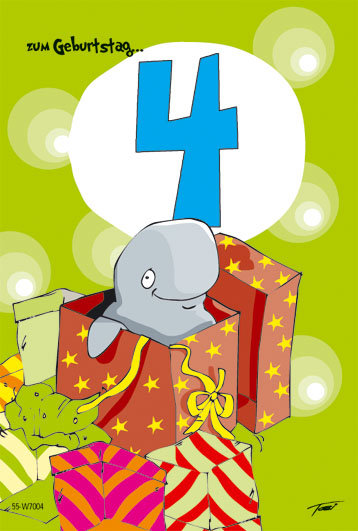 4. Geburtstag - Zahlen-Geburtstag - Kindergeburtstags-Zahlen - Doppelkarte - Humor - Kwal der Wal - Glückwunschkarte im Format 11,5 x 17 cm mit Briefumschlag - UVP: € 2,25