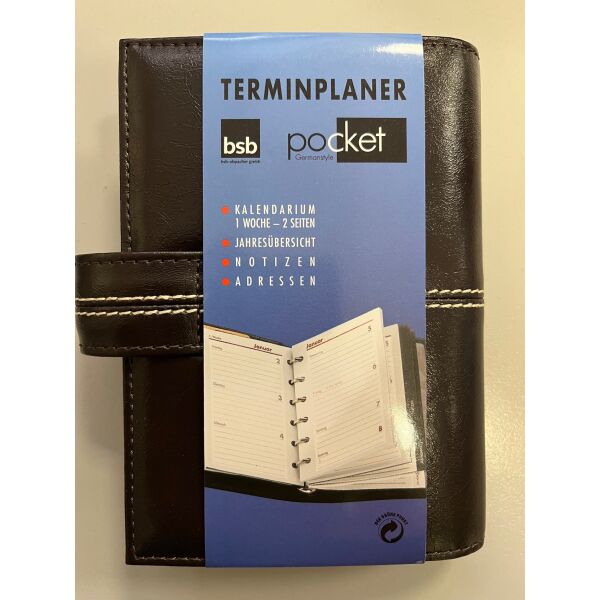 Kalender 2027 Pocket Terminplaner A7 Kunststoff Fashion dunkelbraun-scharz