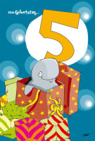 5. Geburtstag - Zahlen-Geburtstag - Kindergeburtstags-Zahlen - Doppelkarte - Humor - Kwal der Wal - Glückwunschkarte im Format 11,5 x 17 cm mit Briefumschlag - UVP: € 2,25