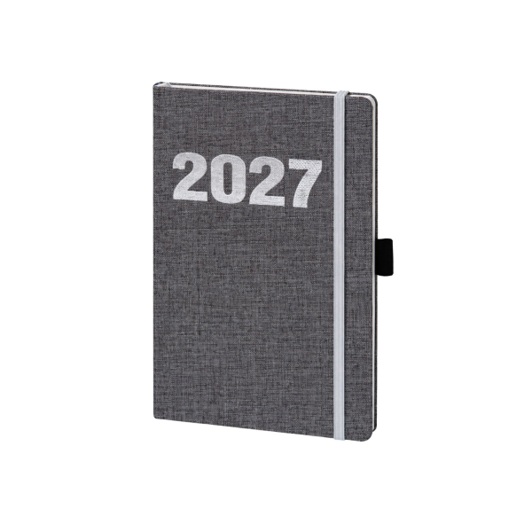 Kalender 2027 V-Book Buchkalender A5 Hardcover Leinen grau UVP: 14,99