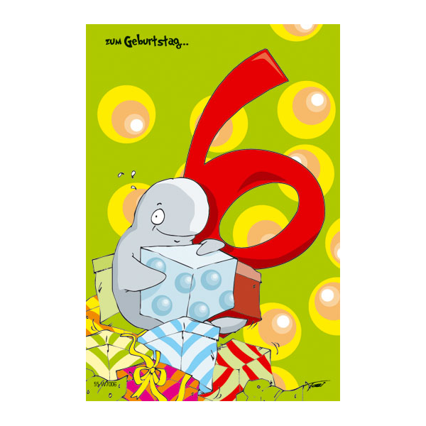 6. Geburtstag - Zahlen-Geburtstag - Kindergeburtstags-Zahlen - Doppelkarte - Humor - Kwal der Wal - Glückwunschkarte im Format 11,5 x 17 cm mit Briefumschlag - UVP: € 2,25
