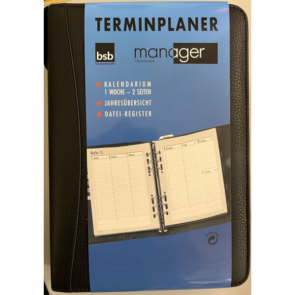 Kalender 2027 Terminplaner Manager A5 Softfolie schwarz mit Reißverschluss Privacy UVP €60,99