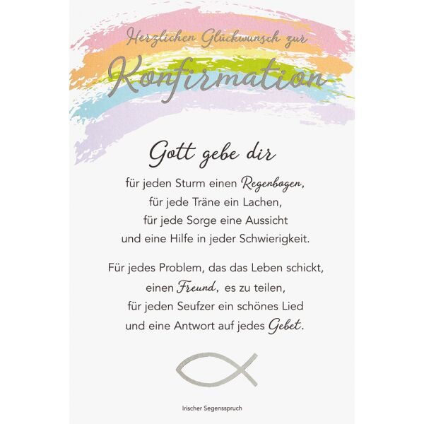 Konfirmation Glückwunschkarte mit Umschlag Spruch Fisch Regenbogen