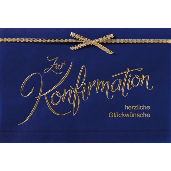 Konfirmation herzliche Glückwünsche blau Goldfolie mit Schleife Glückwunschkarte mit Briefumschlag