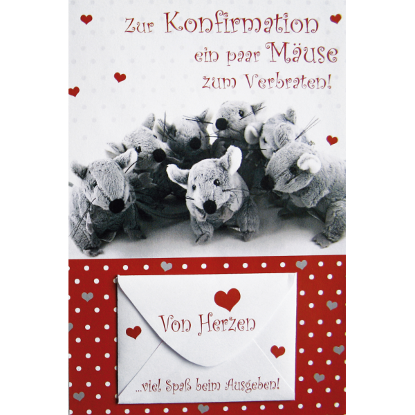 Konfirmation Von Herzen Mäuse Geldkarte Glückwunschkarte mit Briefumschlag