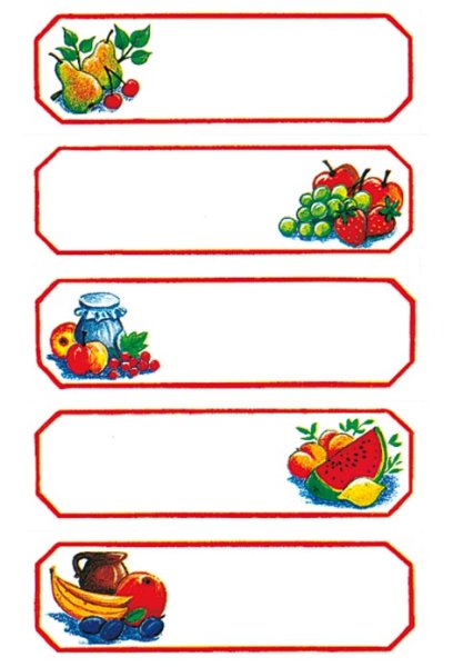 Sticker - Haushaltsetiketten - Früchte - 3 Blätter pro Packung - insgesamt 15 Aufkleber