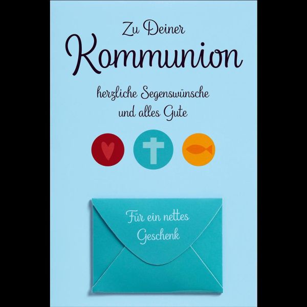 Kommunion Für ein nettes Geschenk Kreuz Fisch Herz Geldkarte Glückwunschkarte mit Briefumschlag