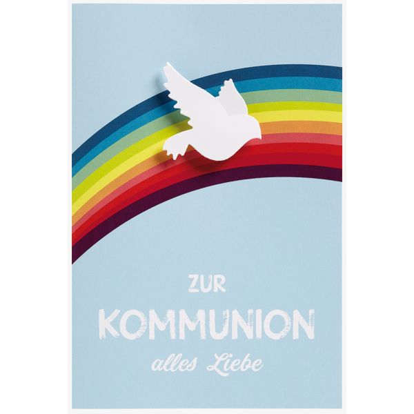 Kommunion Taube auf Regenbogen Collage Glückwunschkarte mit Briefumschlag