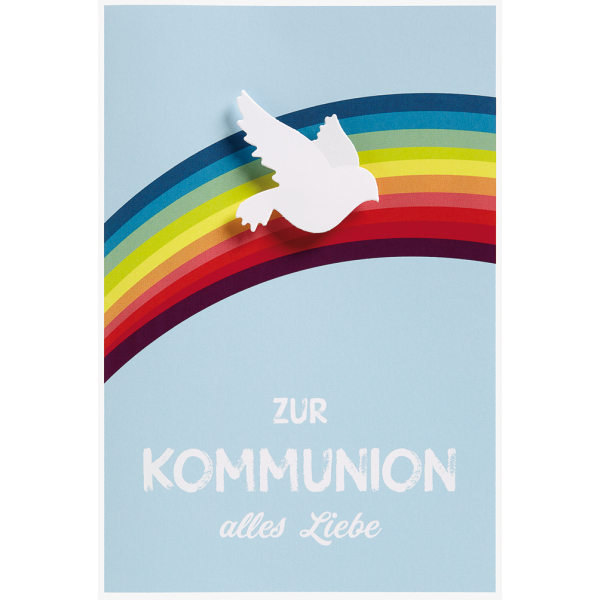Kommunion Taube auf Regenbogen Collage Glückwunschkarte mit Briefumschlag