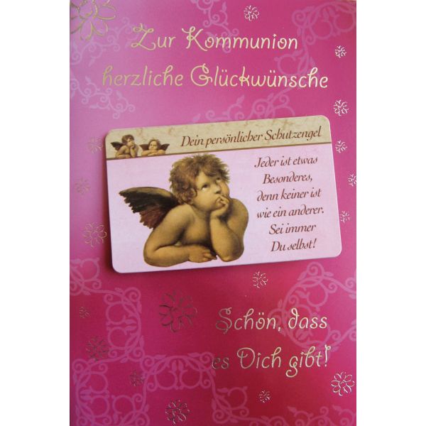 Kommunion schön dass es dich gibt Engel rosa Glückwunschkarte mit Briefumschlag