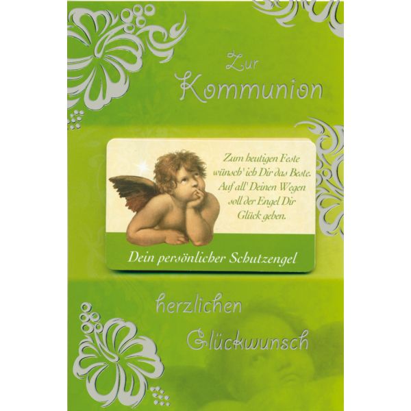 Kommunion Engel Blätter aus Silberfolie Glückwunschkarte mit Briefumschlag