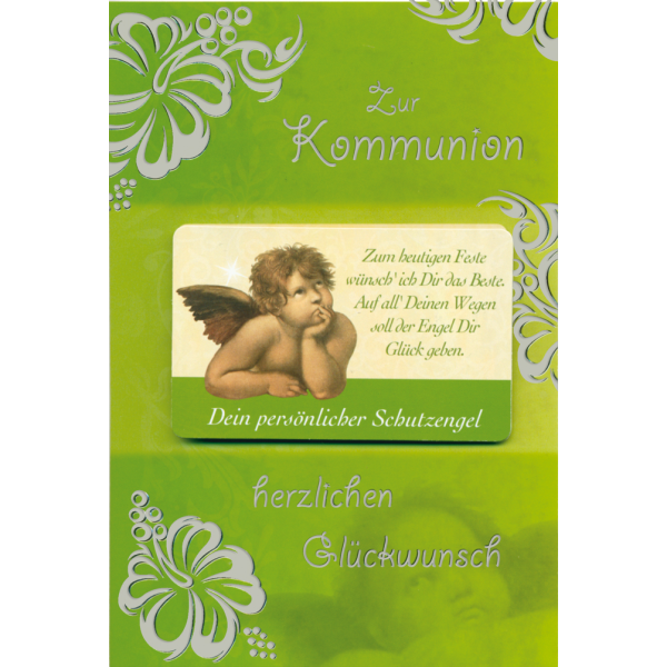 Kommunion Engel Blätter aus Silberfolie Glückwunschkarte mit Briefumschlag
