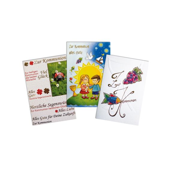 Kommunion Mehrfachpackung 3 Glückwunschkarten mit Umschlägen  Kinder Trauben Herzliche Segenswünsche