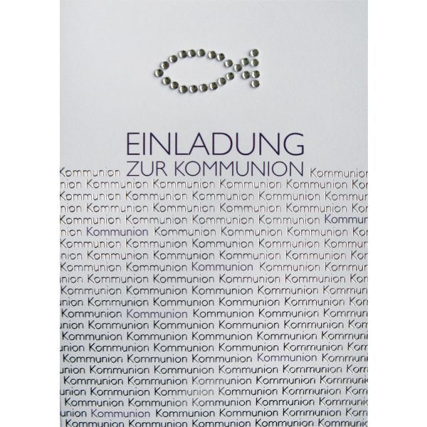 Kommunion Einladungen 5 Karten 5 Umschläge im Topper mit Kristallsticker Fisch