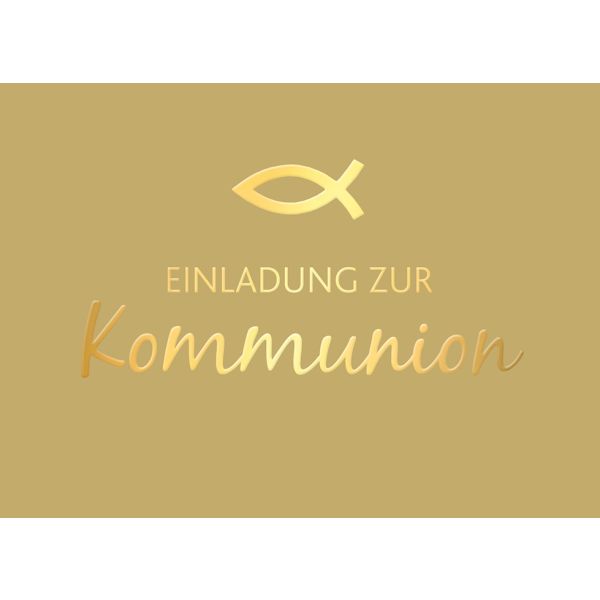 A Kommunion 5 Einladungskarten mit 5 Umschlägen  Fisch Gold Einladung