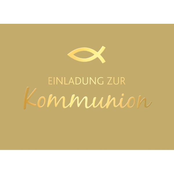 A Kommunion 5 Einladungskarten mit 5 Umschlägen  Fisch Gold Einladung