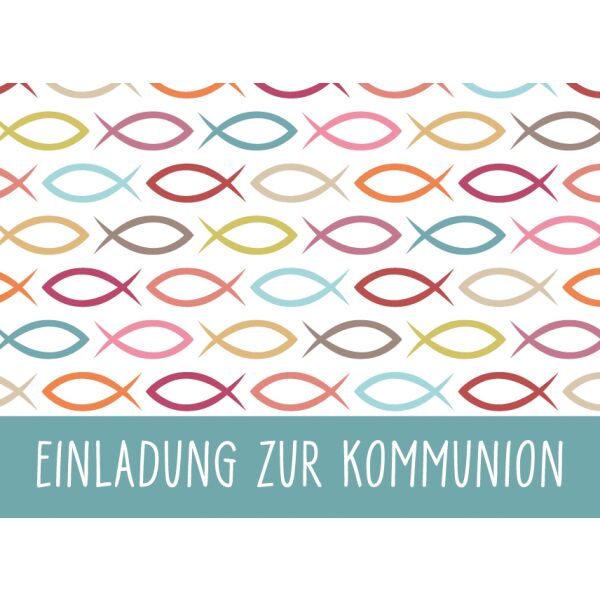 Einladungen zur Kommunion 5 Karten 5 Umschläge im Topper Querformat Fische