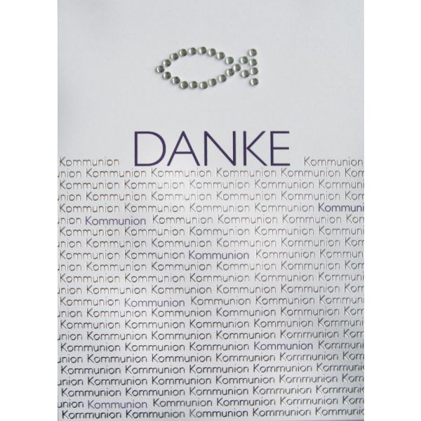 Kommunion 5 Danksagungskarten mit 5 Umschlägen  Fisch Silber Danke