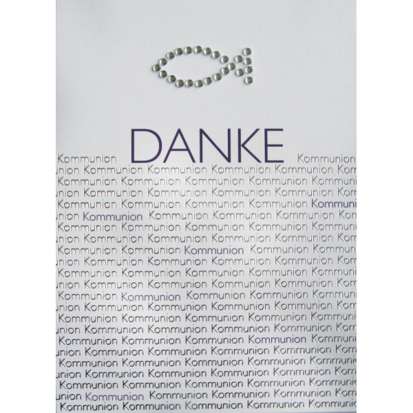 Kommunion 5 Danksagungskarten mit 5 Umschlägen  Fisch Silber Danke