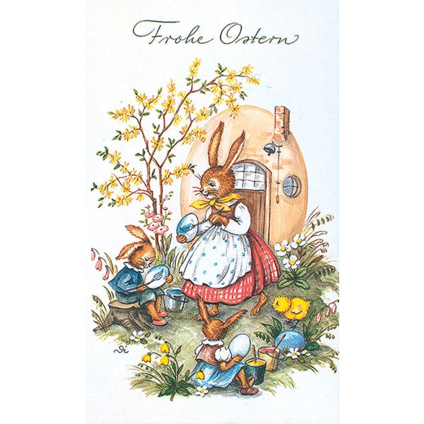 Ostern Hasenmutter Küken Baum Glückwunschkarte mit Briefumschlag Hasen Eier