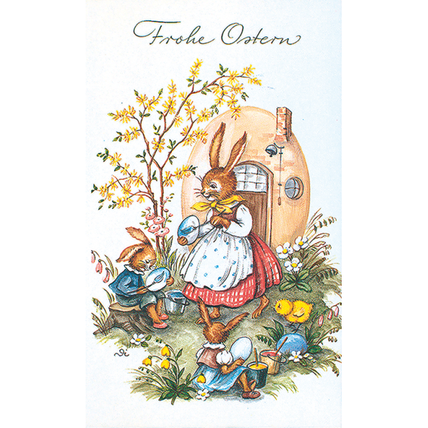 Ostern Hasenmutter Küken Baum Glückwunschkarte mit Briefumschlag Hasen Eier