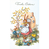 Ostern Hasenmutter Küken Baum Glückwunschkarte...