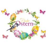 Ostern Amsel Eier auf Blumenkranz rosa Schmetterlinge...