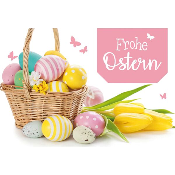 Frohe Ostern Glückwunschkarte mit Umschlag Eier im Korb