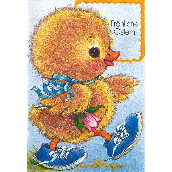 Ostern Küken mit Blume im Flügel Glückwunschkarte mit Briefumschlag