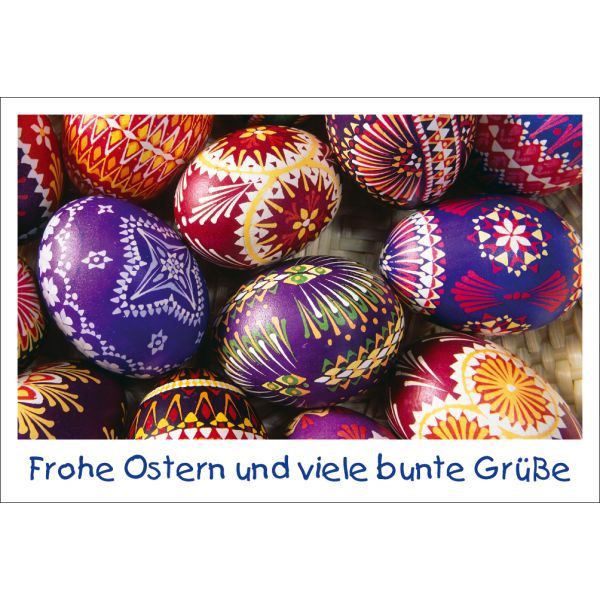 Ostern viele bunte Grüße bunte Motive auf Eiern Glückwunschkarte mit ...