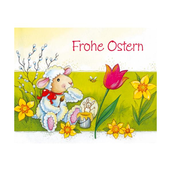 Ostern Minikarte Grußkarte mit Umschlag Schaf Blumen Frohe Ostern