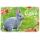 Ostern grauer Hase auf Wiese rote Blüten Glückwunschkarte mit Briefumschlag