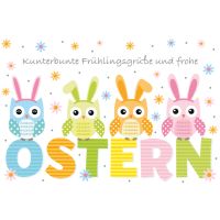Ostern bunte Osterhasen Blumen Glückwunschkarte mit...