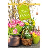 Ostern Blumen in Vasen Eier im Baum Glückwunschkarte...