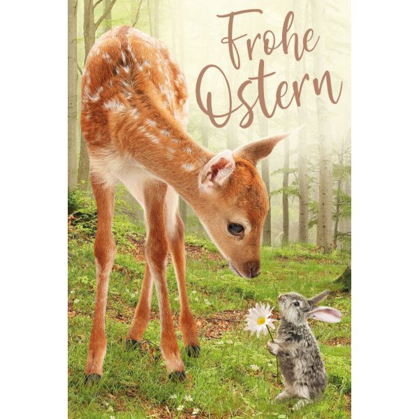 Ostern Reh mit Hase im Wald Premium Line Glückwunschkarte mit Briefumschlag