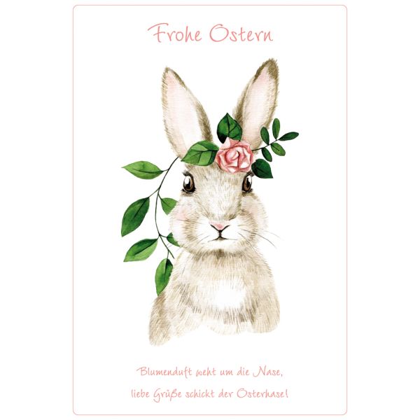 Ostern Hase mit Blume zwischen Ohren Glückwunschkarte Hase "Frohe Ostern" mit Briefumschlag