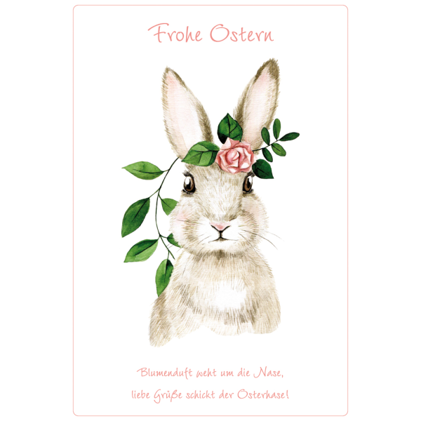 Ostern Hase mit Blume zwischen Ohren Glückwunschkarte Hase "Frohe Ostern" mit Briefumschlag