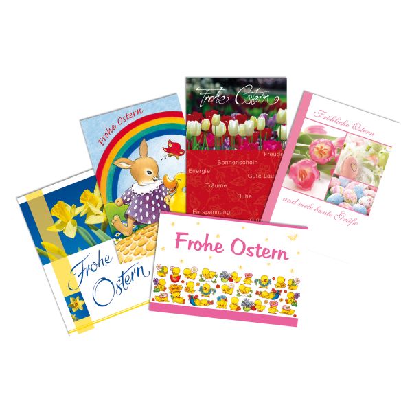 Ostern Mehrfachpackung 5 Karten Blumen Hase Motive im Topper