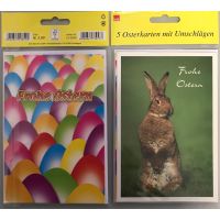 Ostern Mehrfachpackung 5 Karten Hase und Eier Motiv